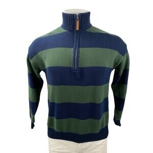 Justify Mens Blue Green Striped Long Sleeve Quarter Zip Rugby Sweater Top Size S